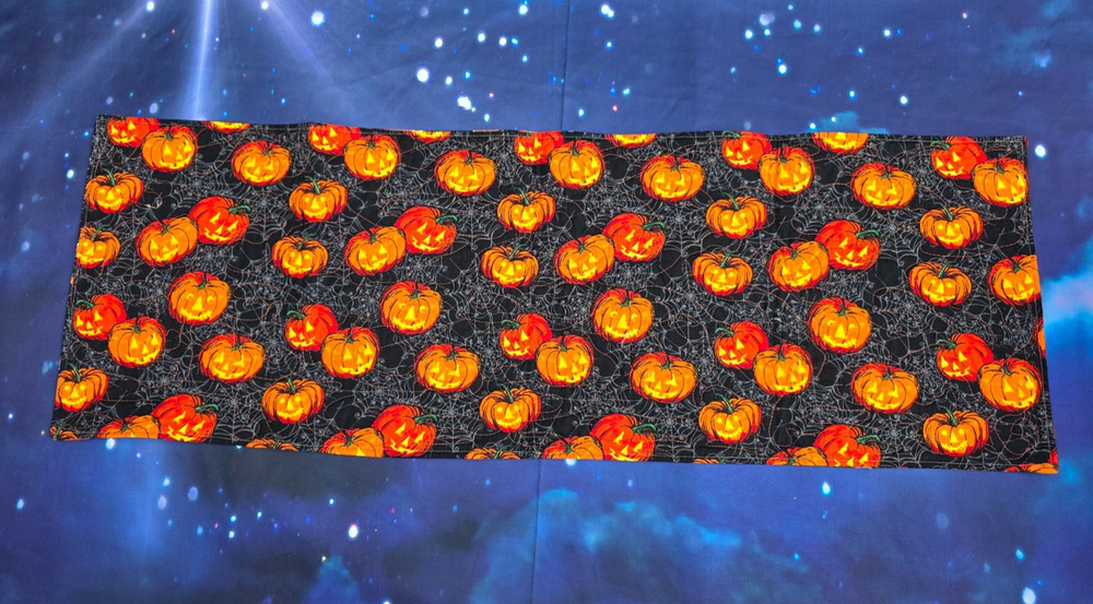Handmade Quilted Table Runner Halloween Pumpkins Fall clouds spider webs spiders