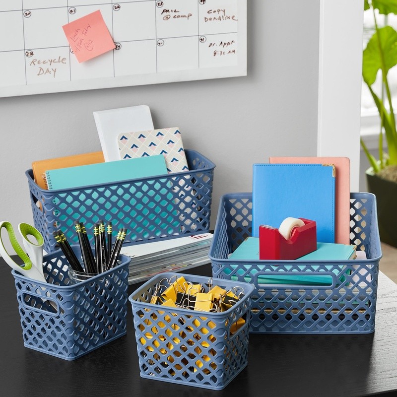 Decorative Storage Baskets Set Plastic Diamond Design Carry Handles New