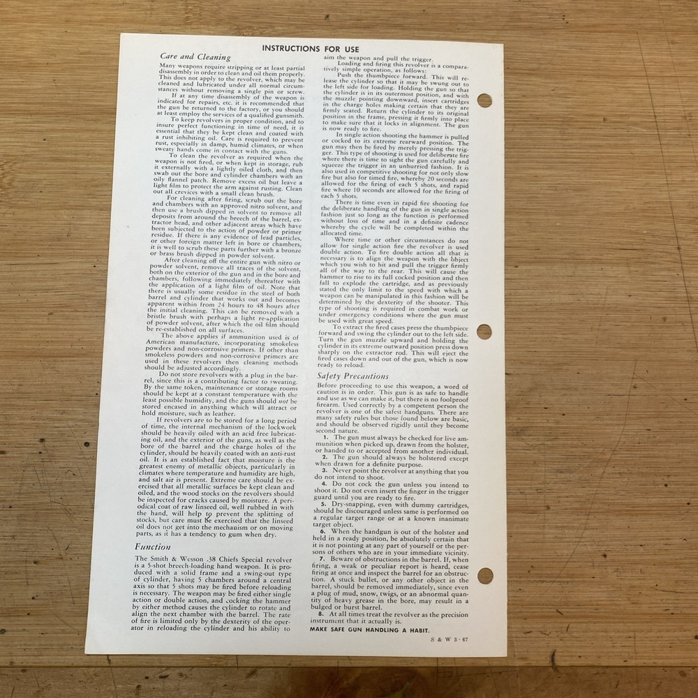 SMITH AND WESSON MODEL NUMBER 37 FACTORY ORIGINAL MANUAL