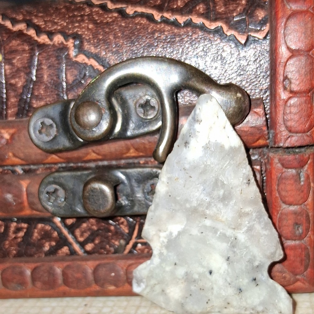 Flint Knapped Arrowhead Native American Art with Decorative Chest