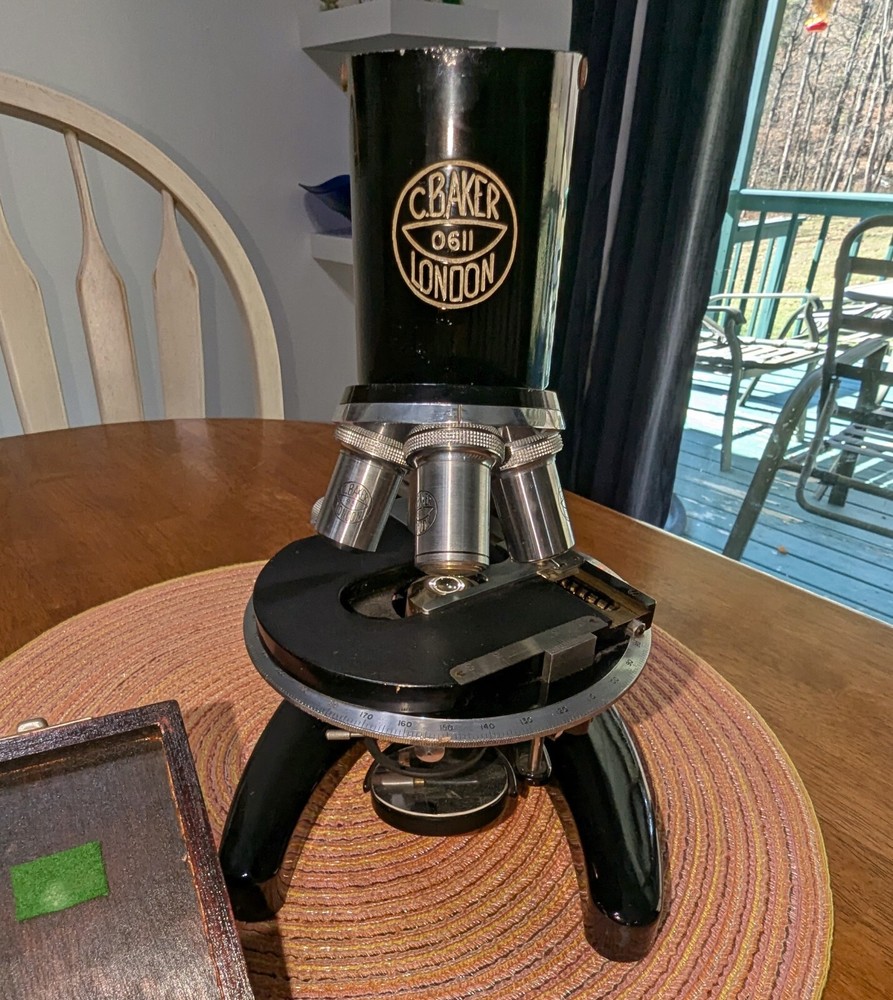 Antique C BAKER London Precision Microscope Complete Set Binocular NICE Loaded