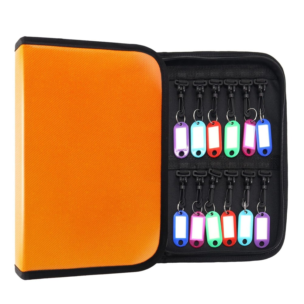 Portable Fireproof Waterproof Zippered Key Case Organizer 24 Hooks Tags Book