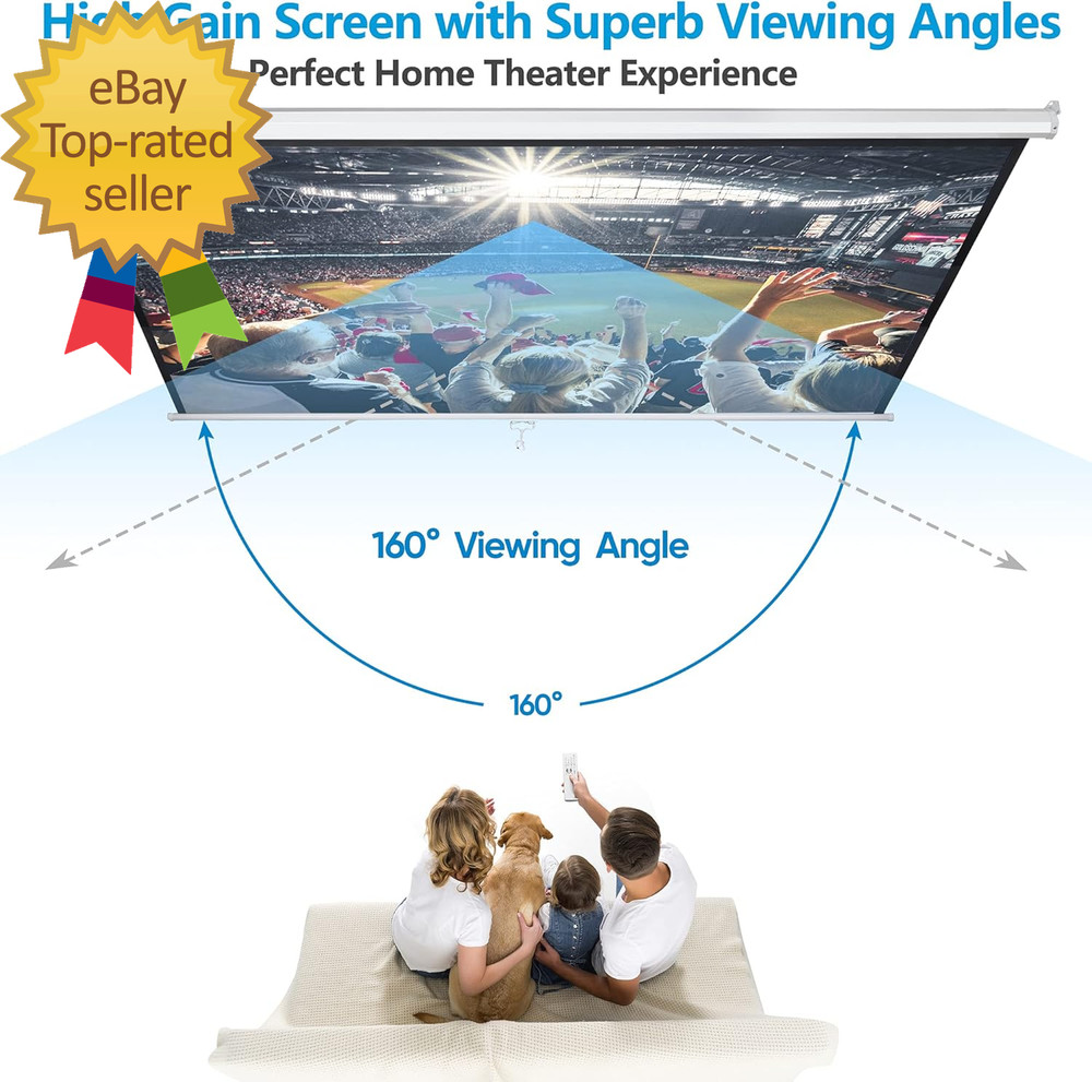 120'' Projector Screen, Retractable Projection Screen Manual Pull down HD Screen
