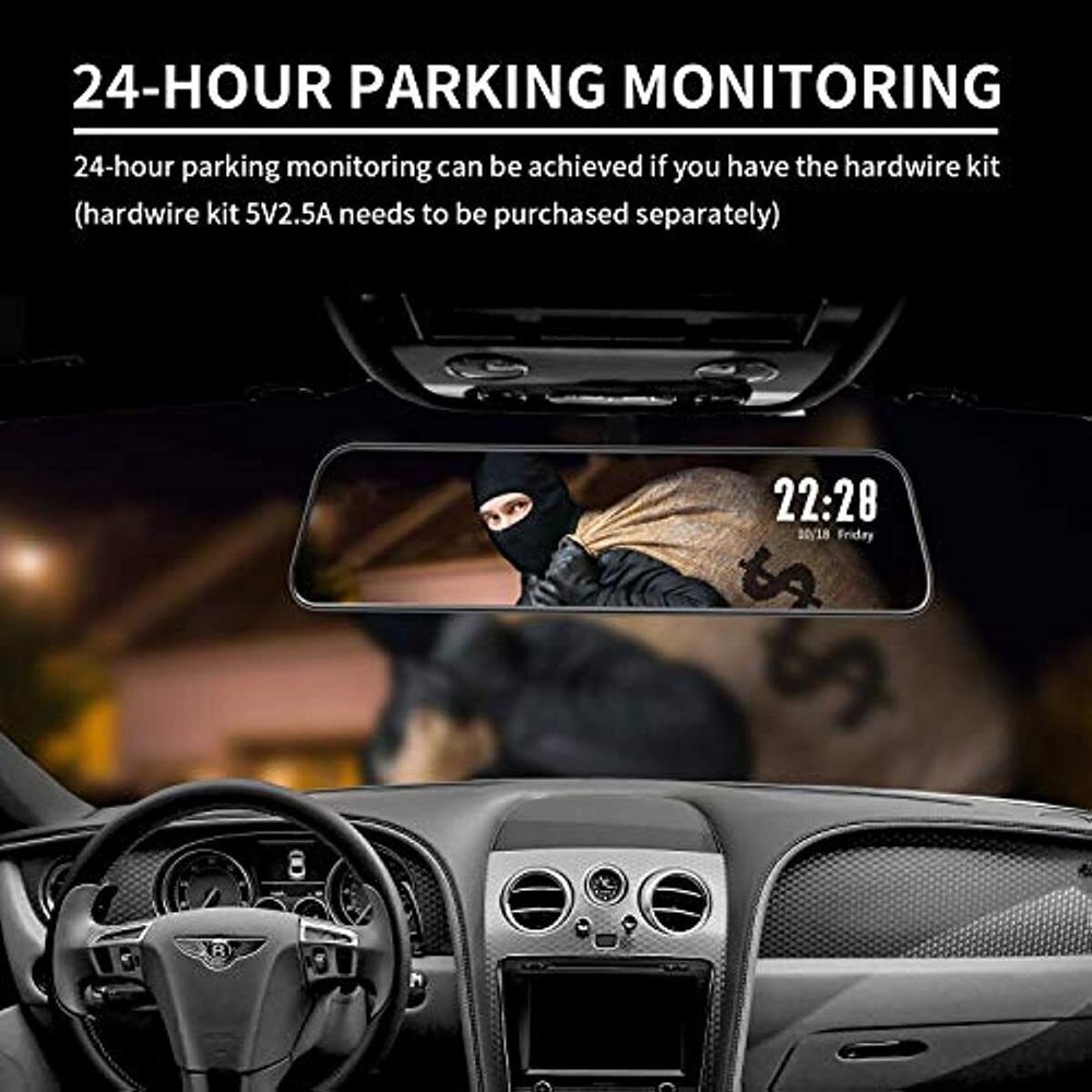 WOLFBOX 4K G840S Mirror Dash Cam Front and Rear, with WDR Camera Hardwire Kit