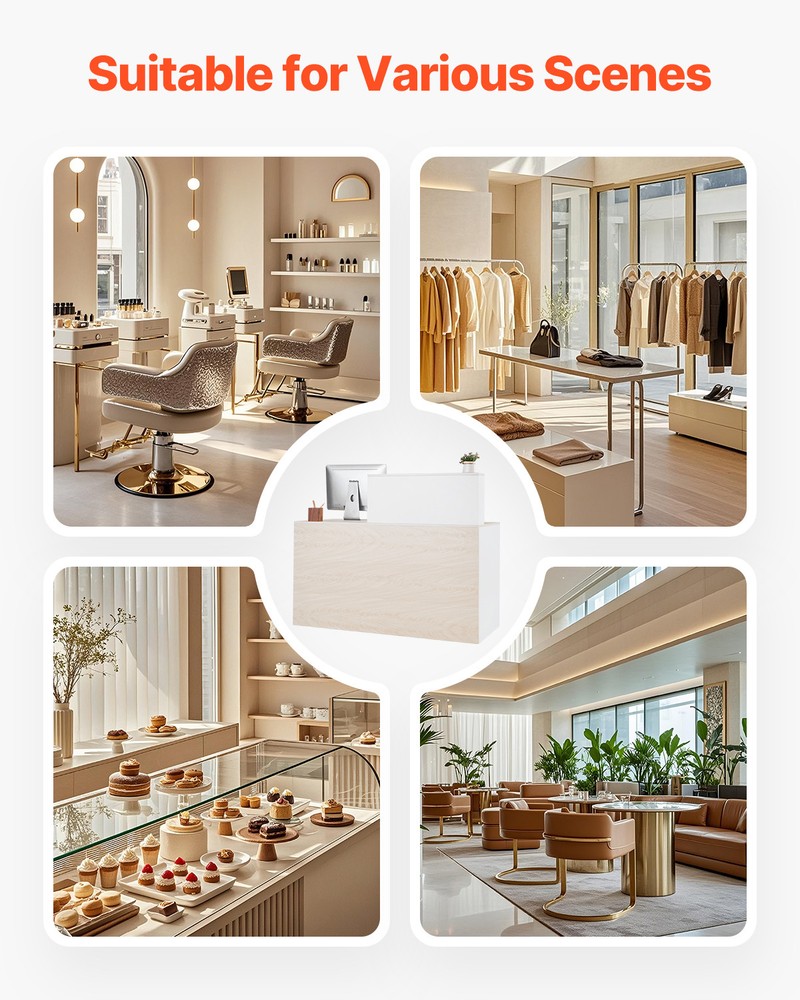 Reception Desk Rectangular Front Counter Table 55.12 in Wood Office Table