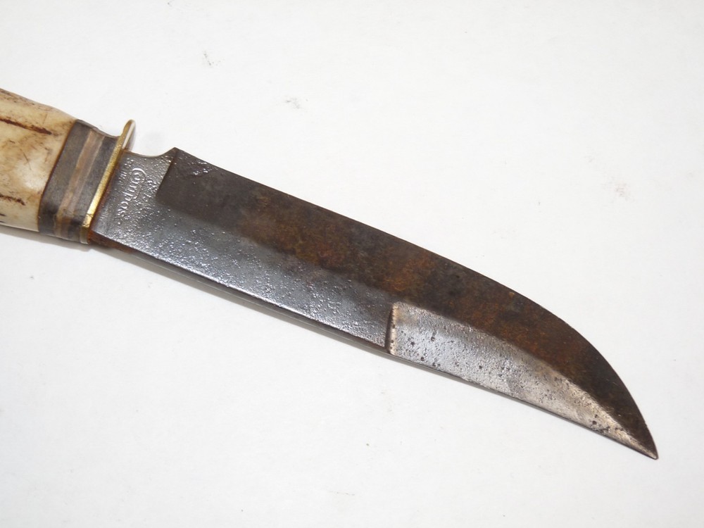 Vintage Old Compass 845 Solingen Germany Fixed Blade Knife Stag Handle