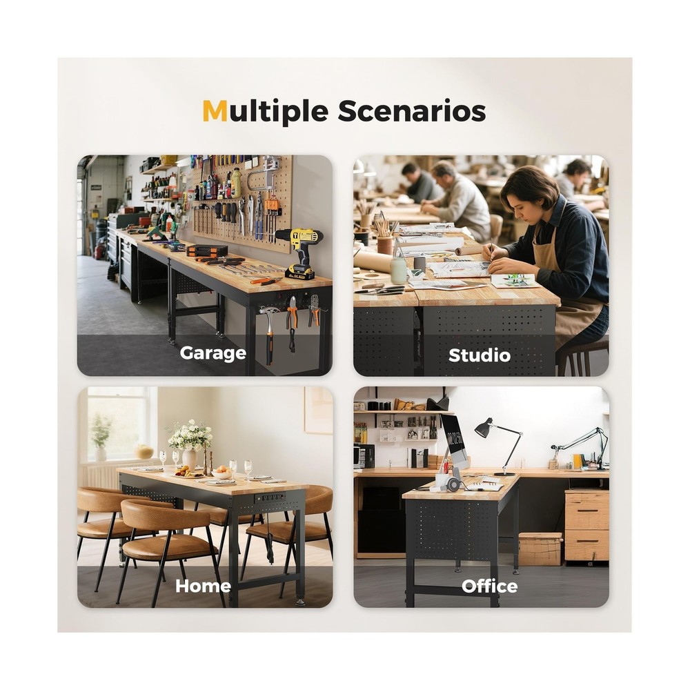 60" Adjustable Heavy Duty Workbench, 2000 LBS Load Capacity Rubber Wood Work ...