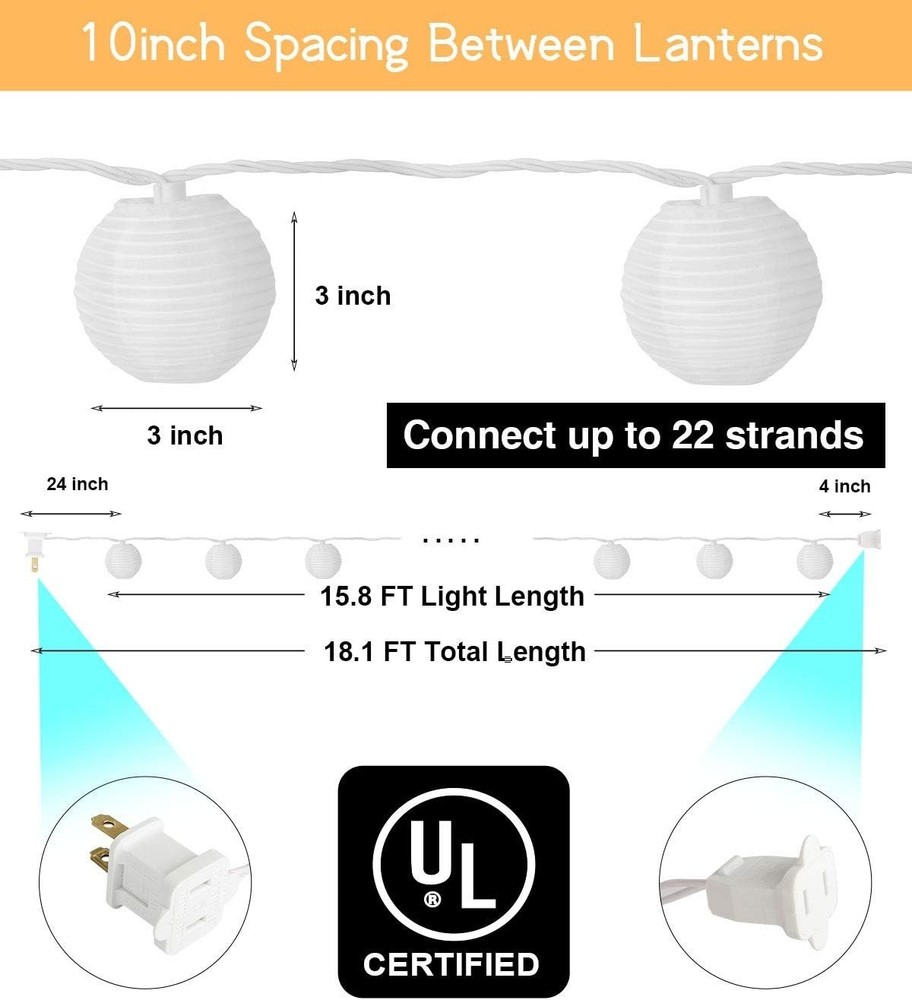 Mini Lantern Lights String Outdoor, 3 Inch Globe Lantern String Lights for Be...