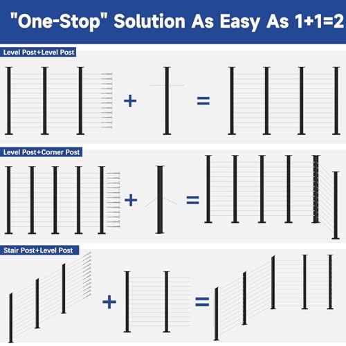 One-Stop Cable Railing Post Kits, 3 Pack Fixed Top 42" 1 3x Level Post Kits