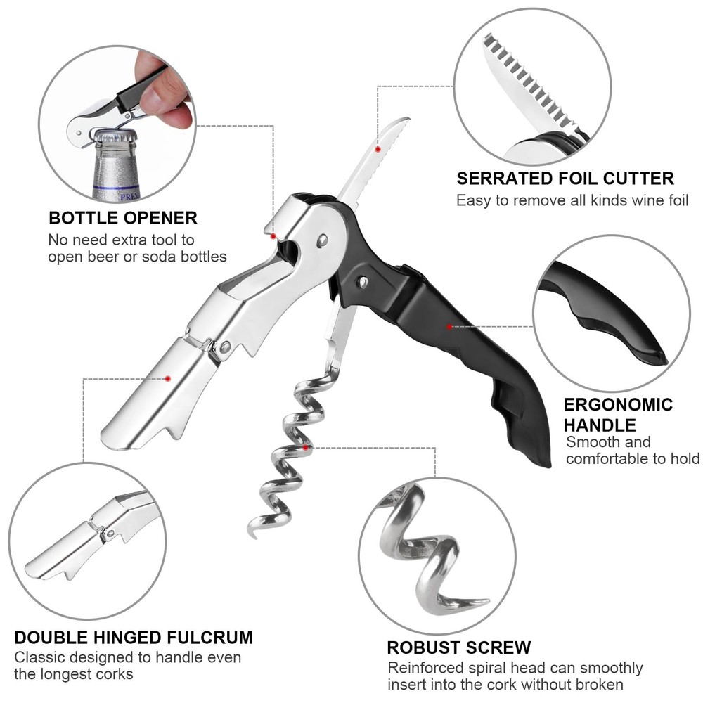Manual Wine Opener Foldable Server Wine Key Double Hinged Corkscrew With Foil Cu