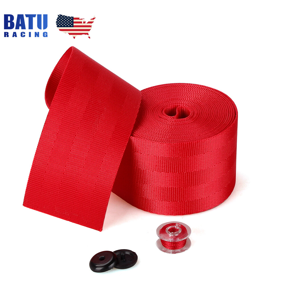 3.5M Car Seat Belt Webbing Polyester Seat Lap Retractable Nylon Safety Strap Red