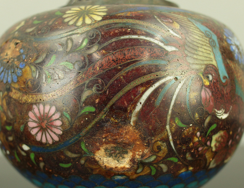 Cloisonne Phoenix and Chrysanthemum Pattern Three-legged Censer Incense Burner