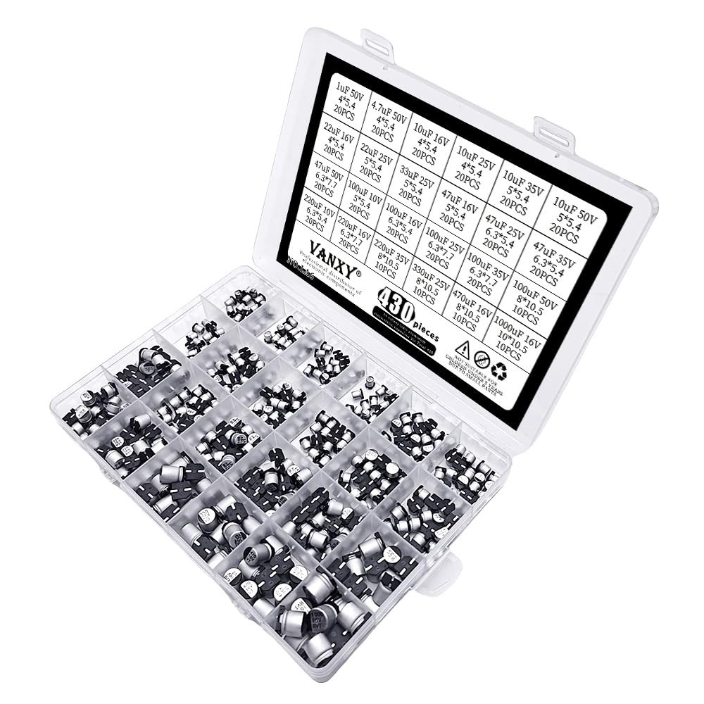 430PCS Assorted SMD Aluminum Electrolytic Capacitor Kit 24 Values 6.3V-50V