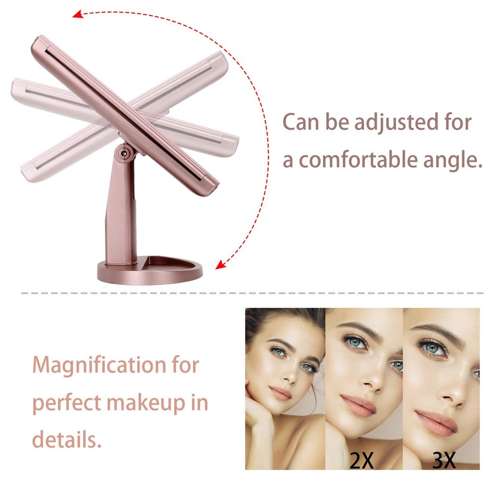 Tri-Fold Lighted Vanity Mirror, 21 LEDs, Touch Screen, 3X/2X/1X Magnification