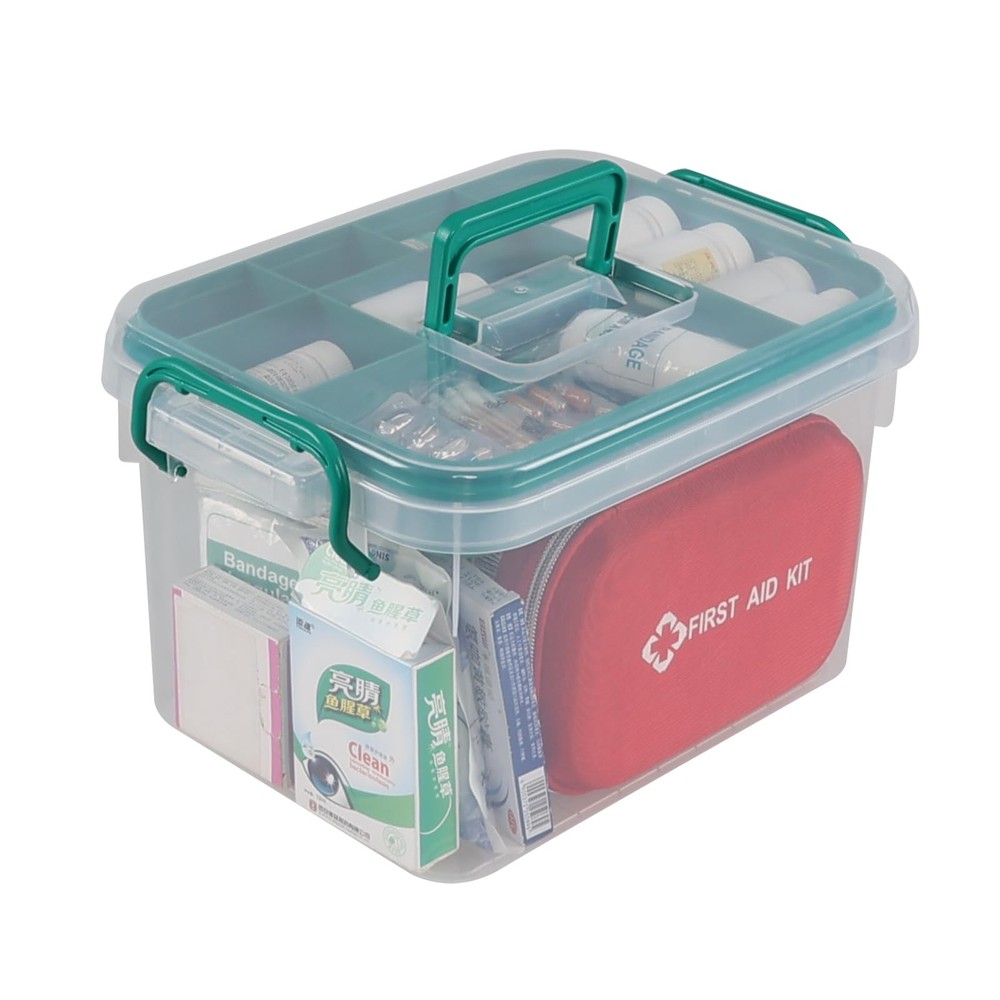 1 Pack Plastic Medicine Storage Kit with Tray, First Aid Storage Box with Han...