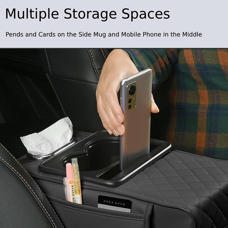 Universal Multi-functional Car Center Console Armrest Box Cup Holder PU Leather