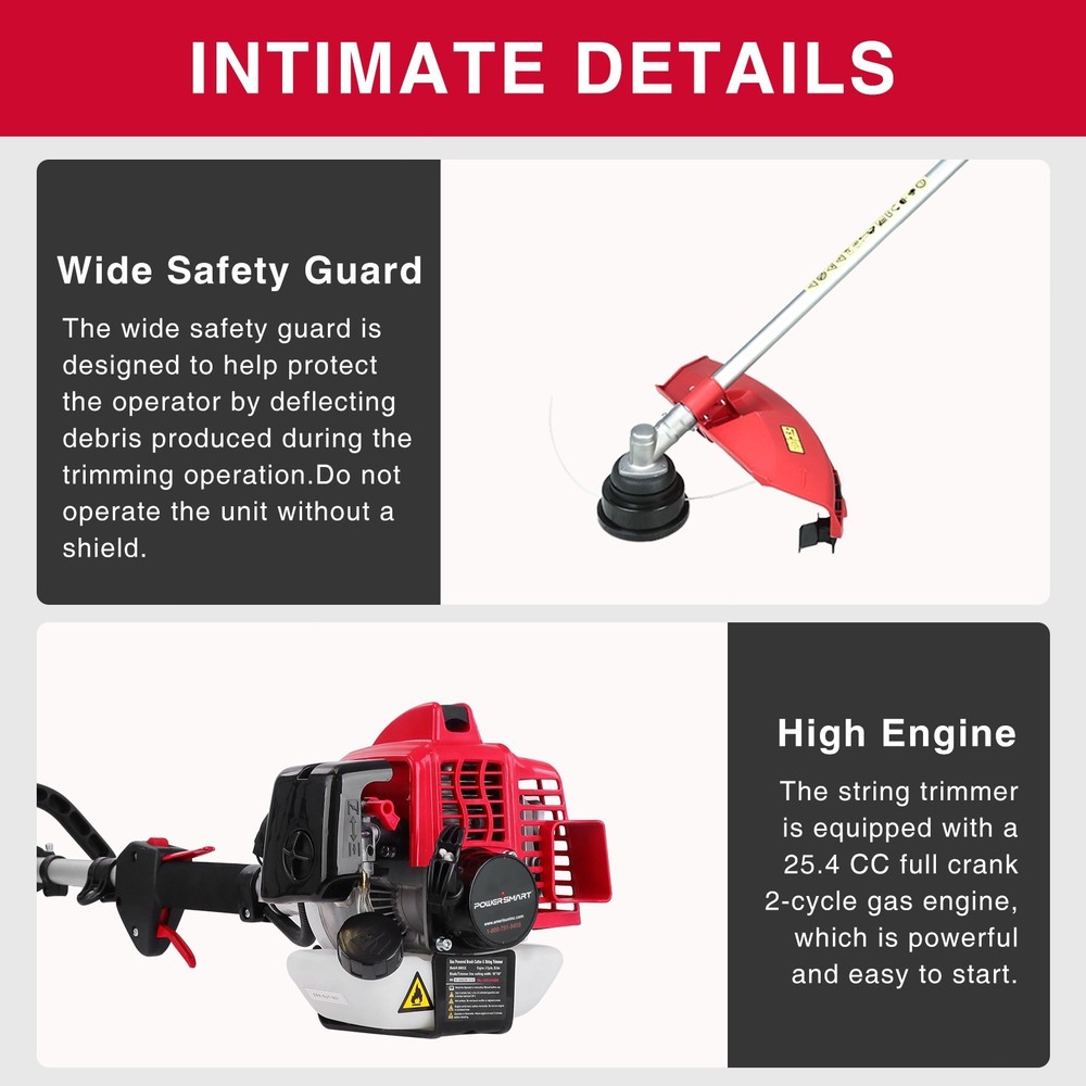 25.4cc 2-Cycle Gas Powered 2-in-1 Brush Cutter & String Trimmer