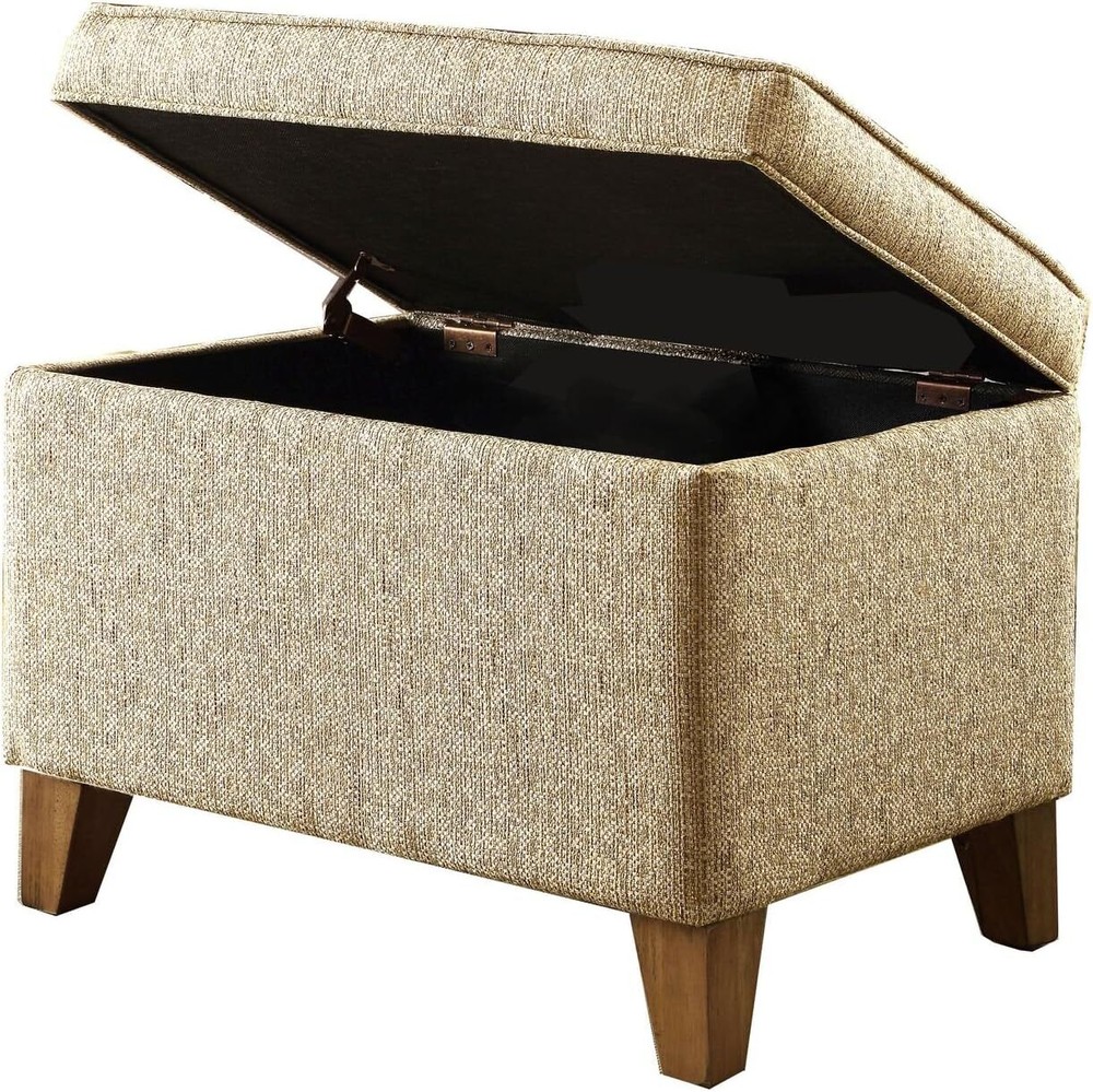 Homepop Home Decor | Medium Square Storage Ottoman with Hinged Cream Woven