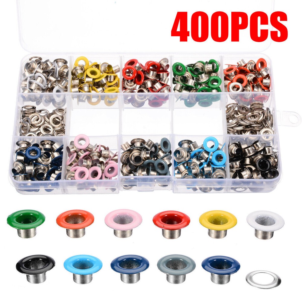 400 Set Assorted Colors Metal Eyelets Grommets With Installation Tools Kit UK