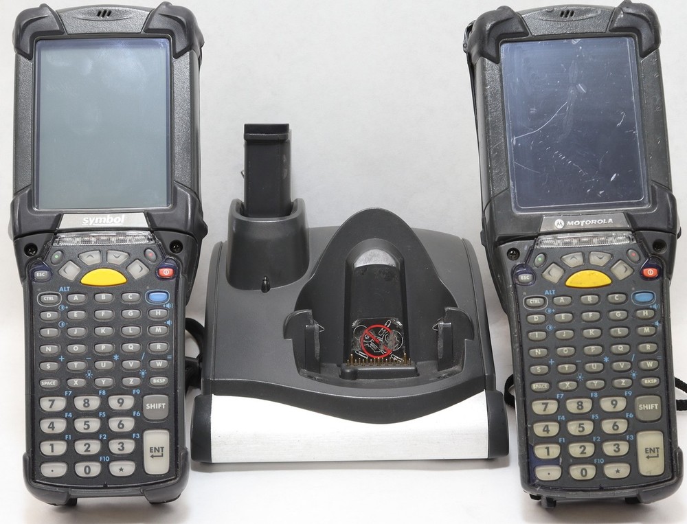 symbol / motorola mc9090 bundle of two barcode scanner computers, extra battery