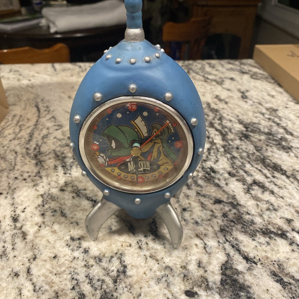 Warner Bros Marvin The Martian 7.5" Rocket Space Ship Clock RARE NOT WORKING
