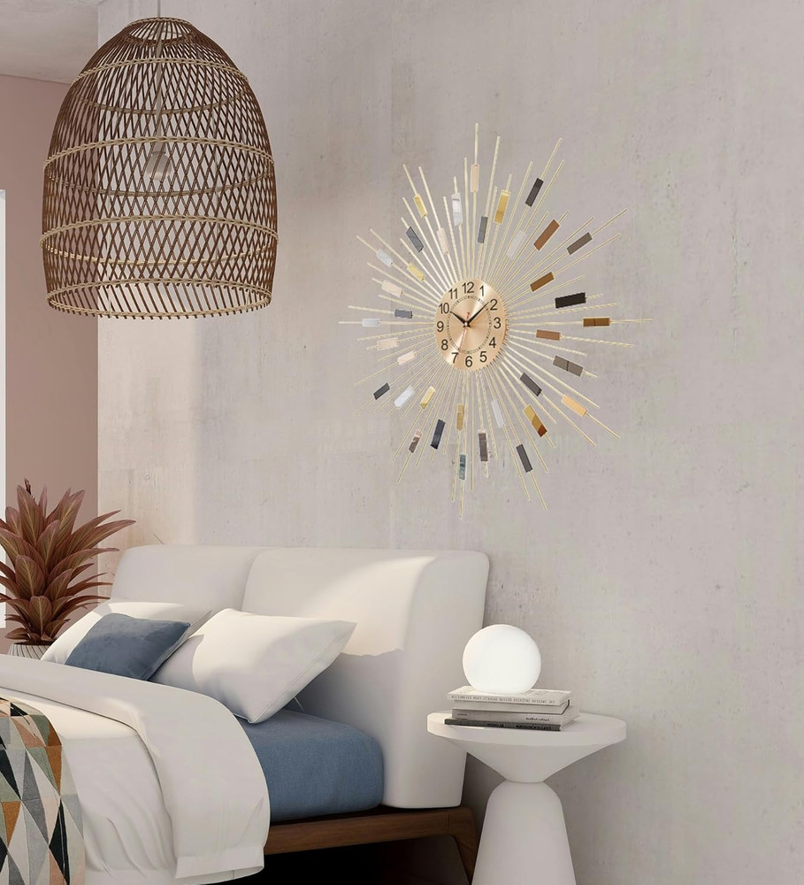Mid Century 23.6" Gold Starburst Wall Clock - Silent Decorative Clock