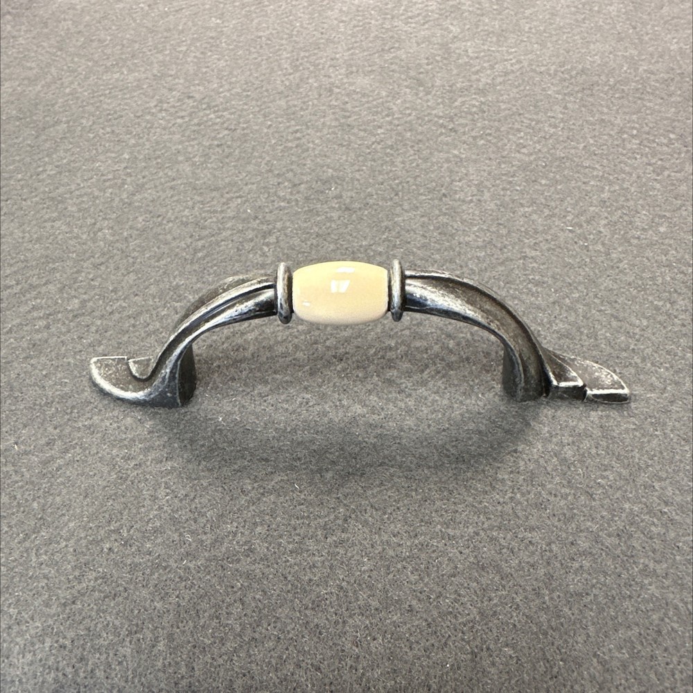 (5 Pack) 3 inch Spoon Foot Pull Antique Silver With Almond Ceramic Insert