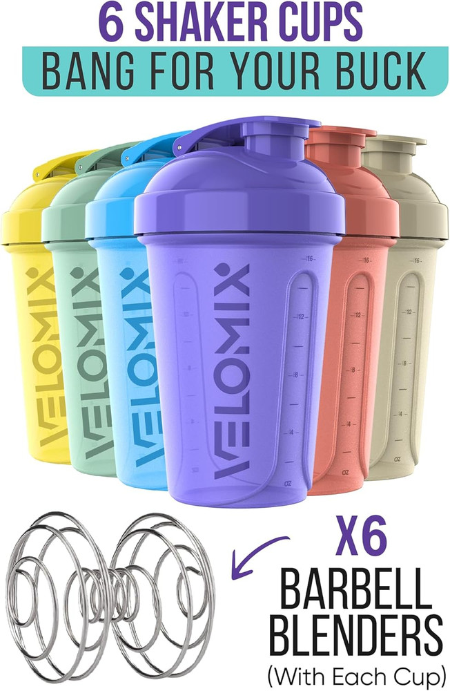 -6 PACK- 20 OZ Protein Shaker Bottles for Protein Mixes, Shaker Cups for Prot...