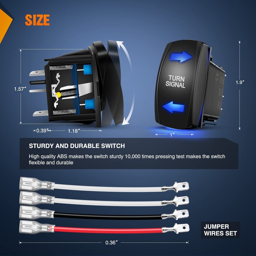 Nilight Turn Signal Switch Blue 4Pin ON OFF ON Rocker Switch Laser Etched SPDT