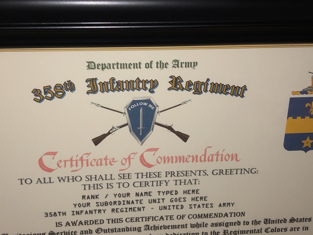 358TH INFANTRY REGIMENT / COMMEMORATIVE - CERTIFICATE OF COMMENDATION