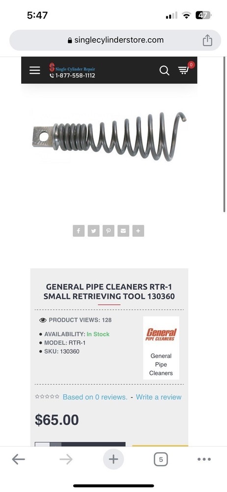 2 QTY! BULK- General Wire Small Corkscrew Retrieving Tool RTR-1 130360 —NEW