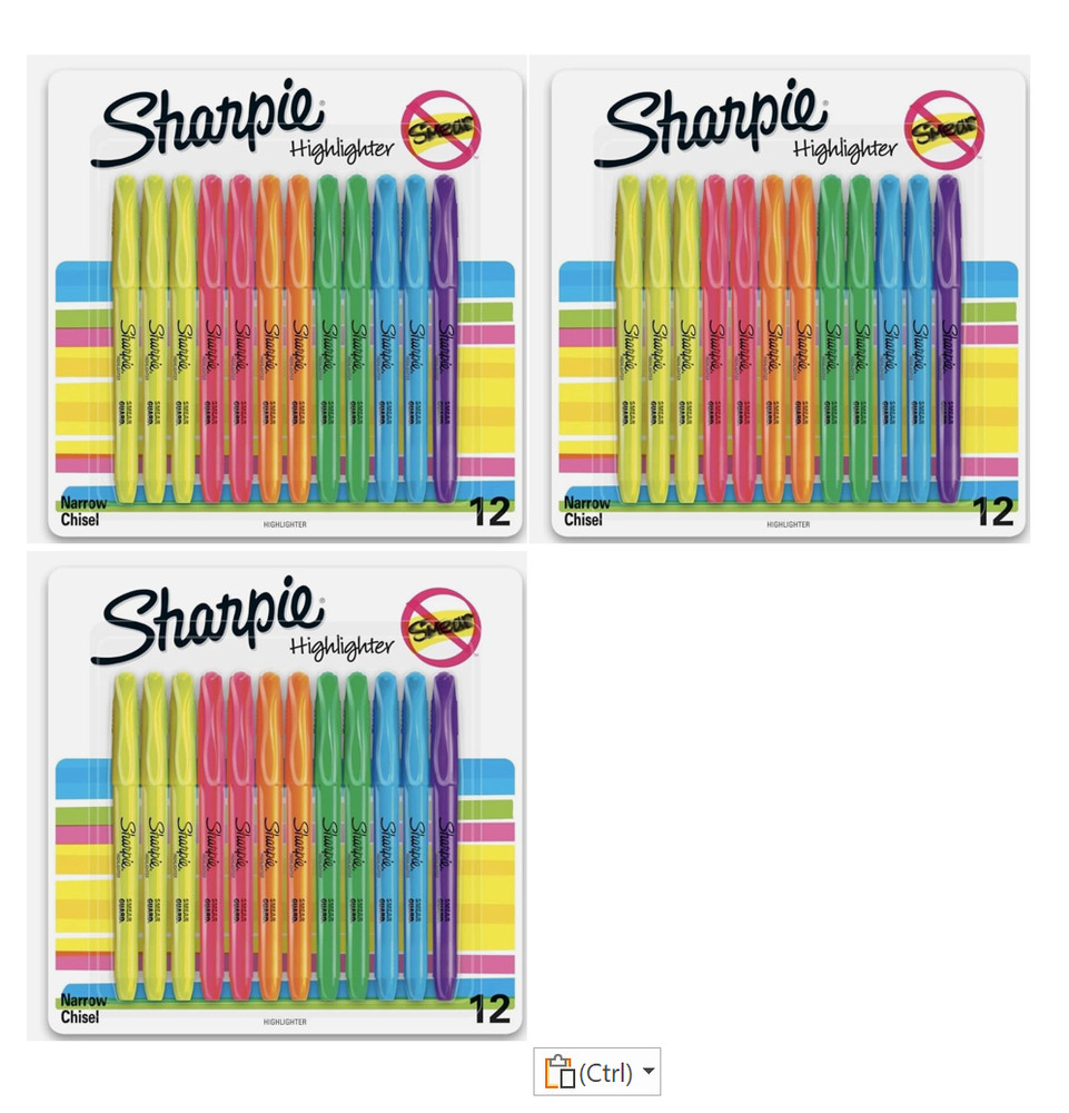 3 Sharpie Pocket Highlighters 12pk Chisel Tip  Assorted Fluorescent Colors