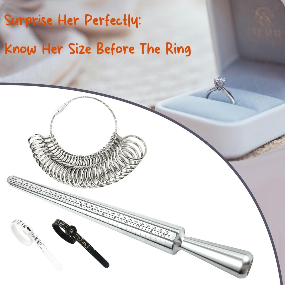 Ring Sizer Measuring Tool 4-in-1 Set Sizing Kit, silver set
