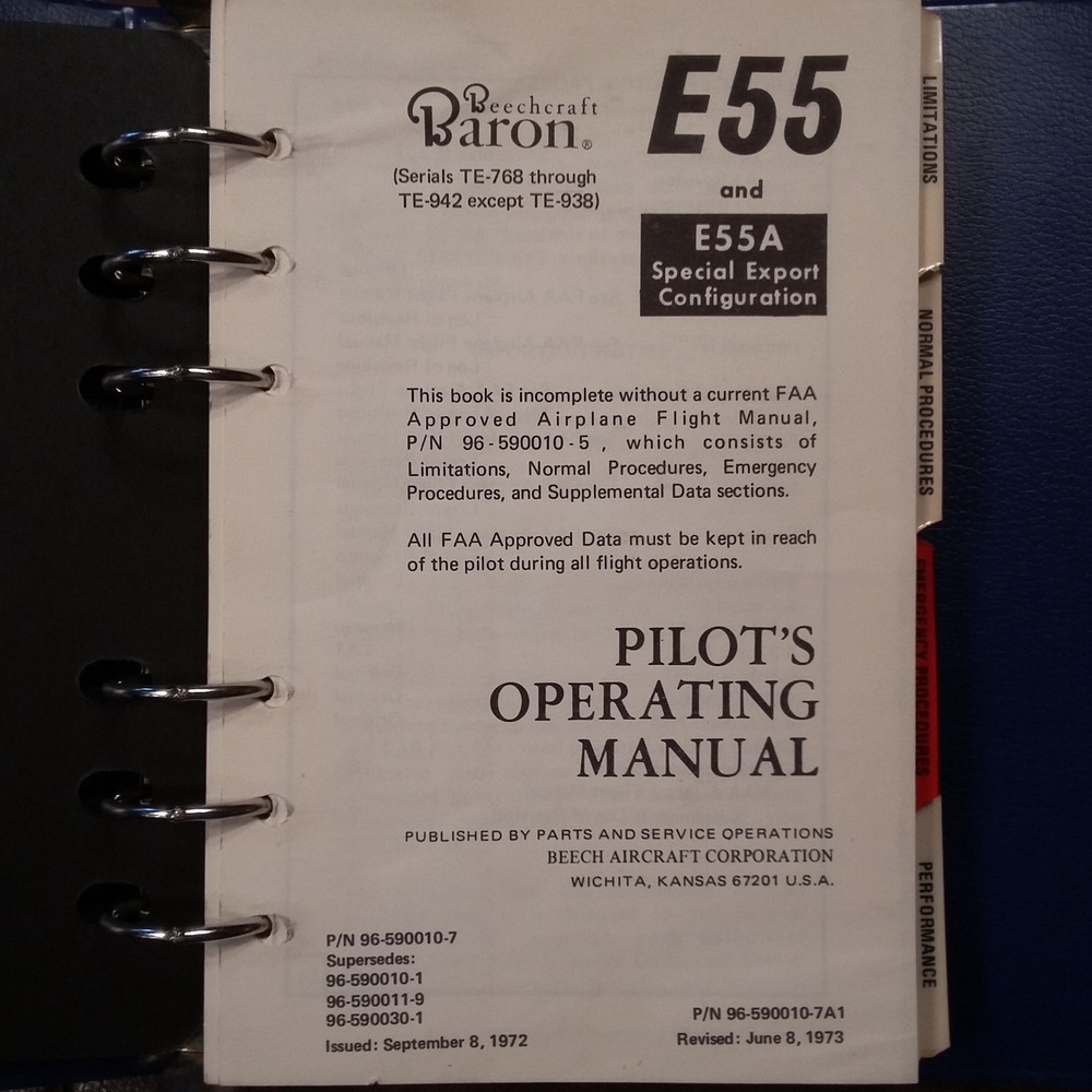 Beechcraft E55 and E55A Pilot's Operating Handbook, TE-768 thru TE-942