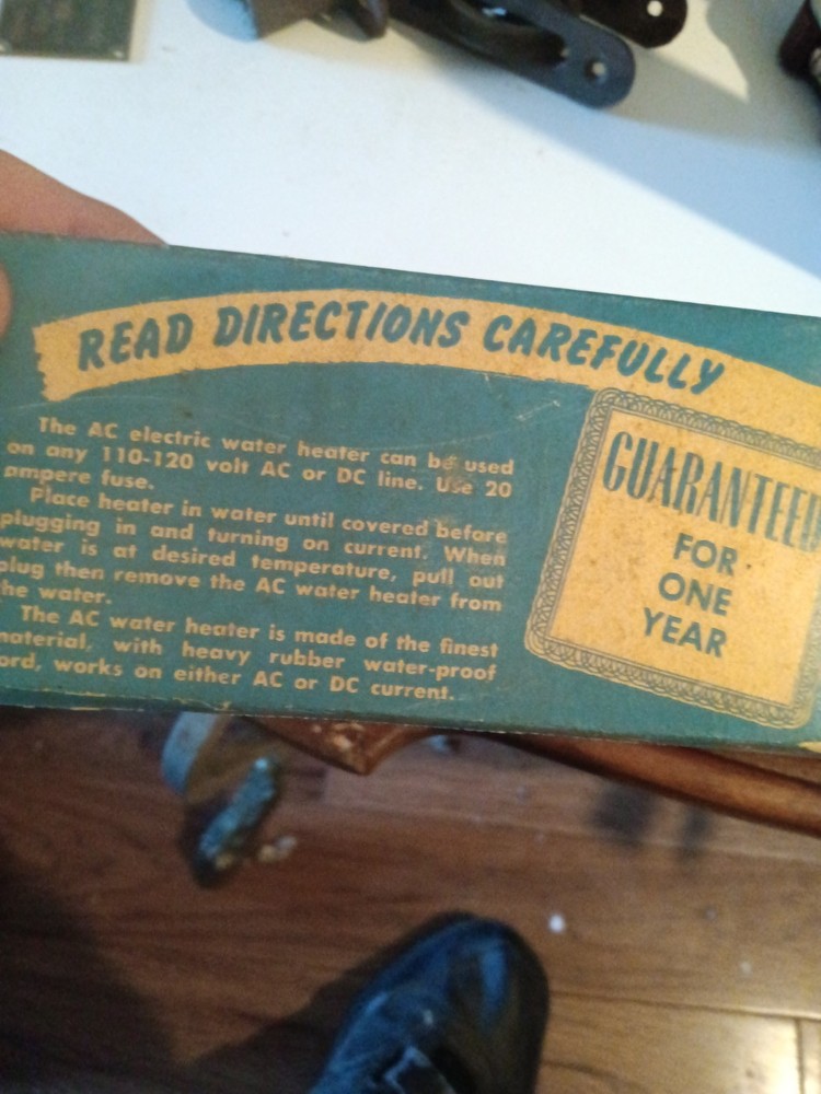 Vintage AC/DC Electric Water Heater In Its Original Packaging 30/40s