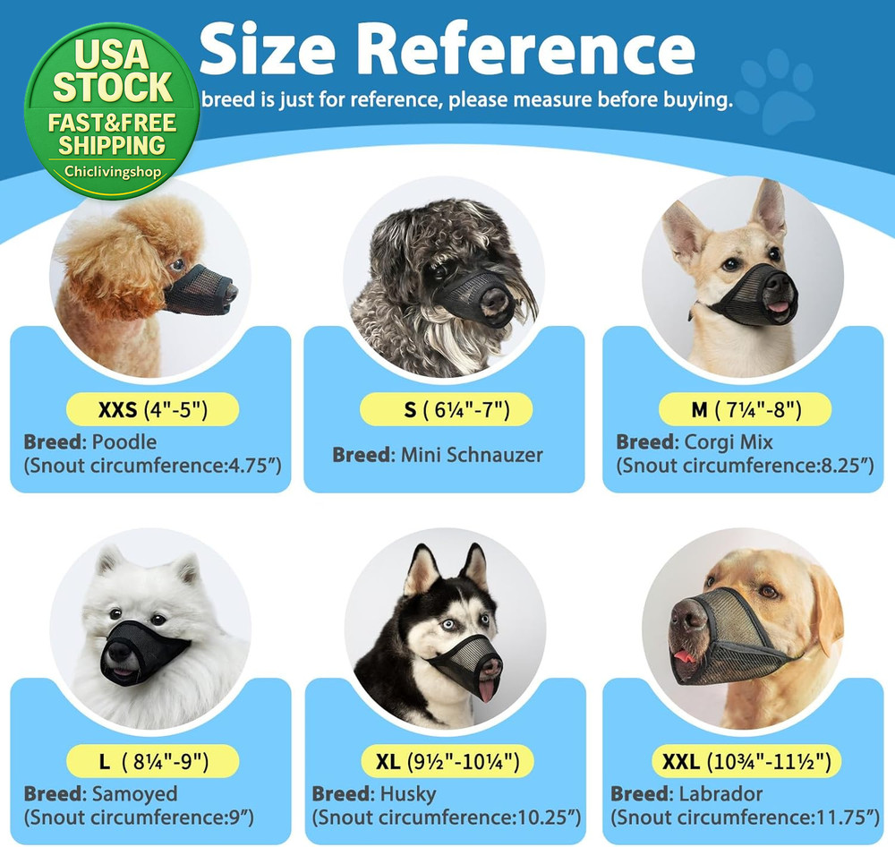 Dog Muzzle Mesh anti Biting Chewing Adjustable Strap for Small Medium Large