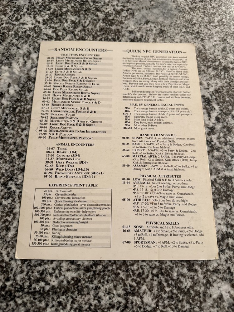 RIFTS GAME MASTER REFERENCE SCREEN 1996 FOLDOUT GOOD CONDITION