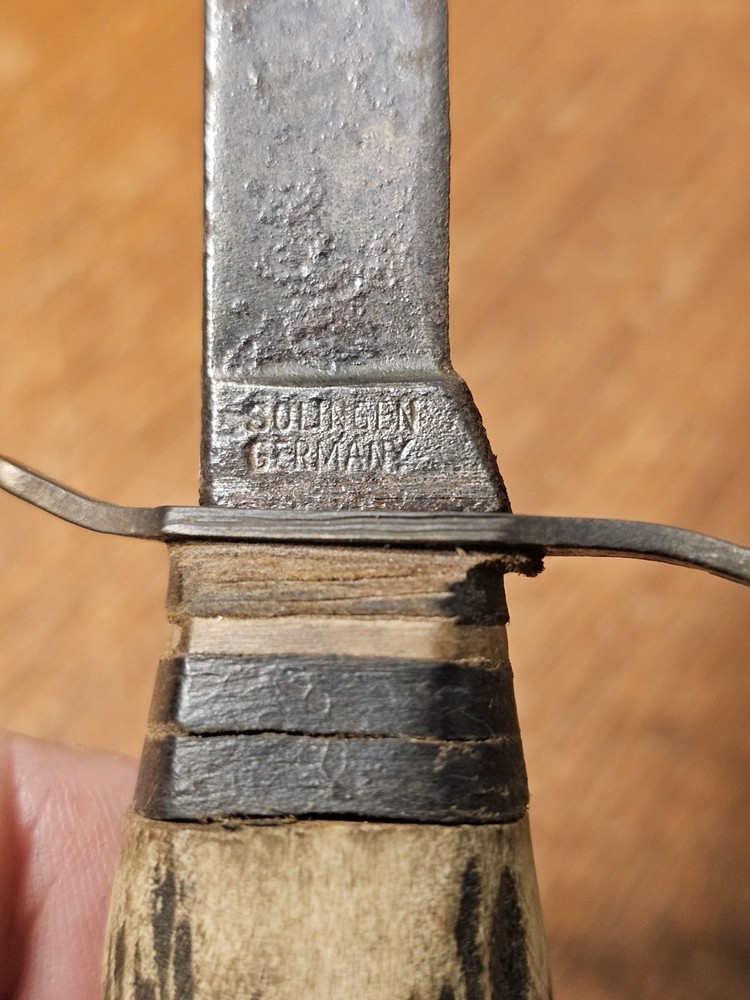PIC Solingen Germany Stag Handle Fixed Blade Hunting Knife w/ Sheath Needs Work