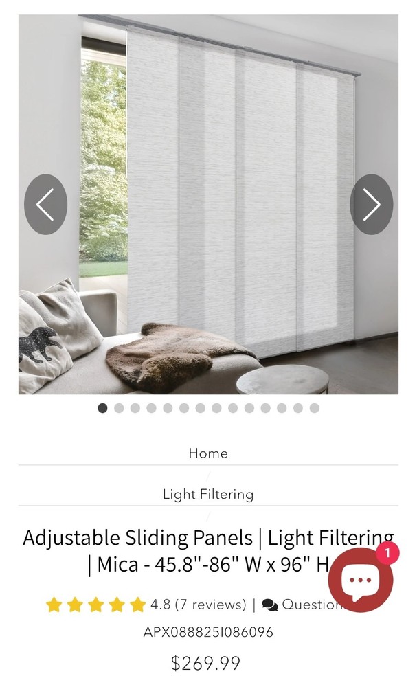 Adjustable Sliding Panel, Light Filtering, 45.8"-86" W x 96" H