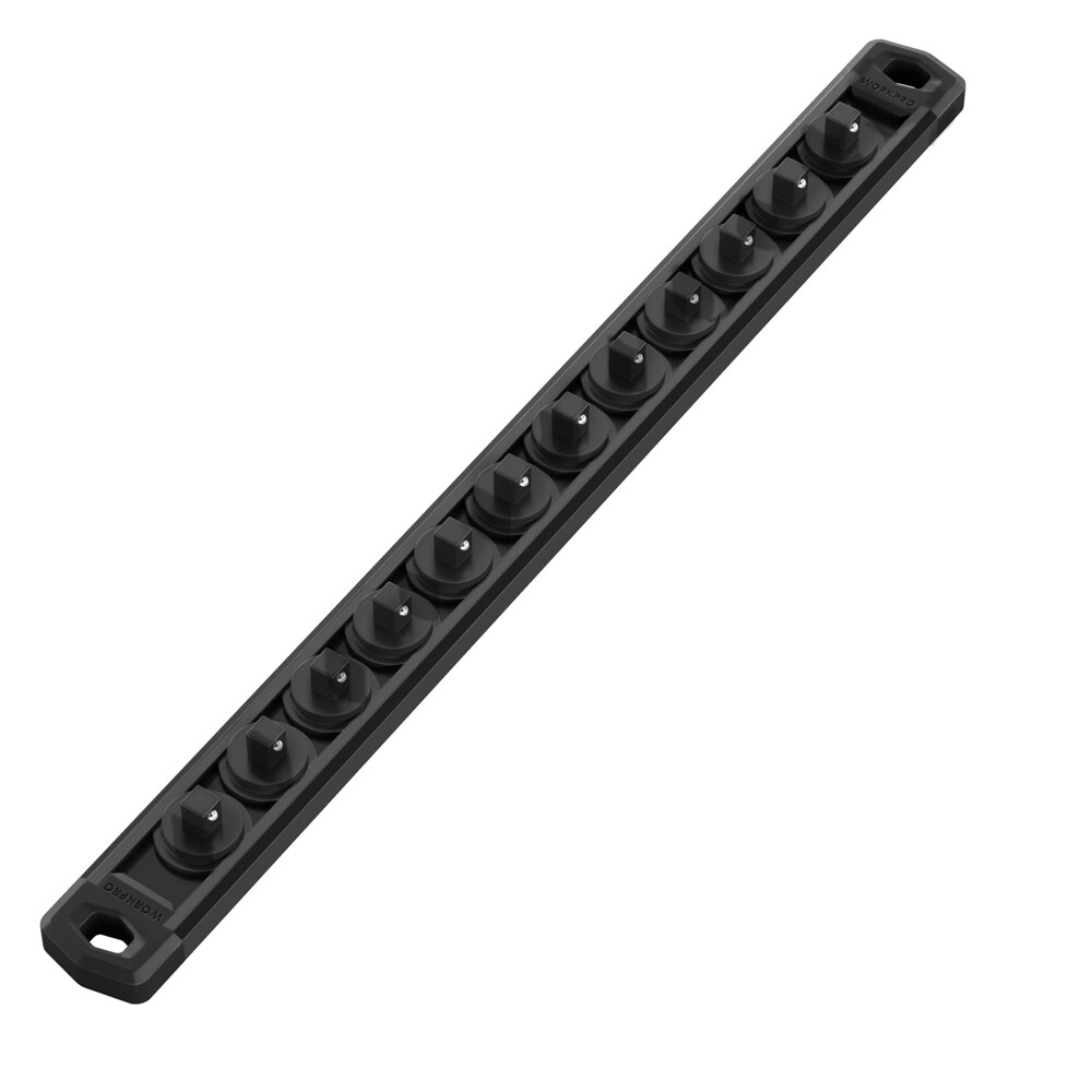 WORKPRO 1/4" Drive Magnetic Socket Organizer Aluminum Alloy Socket Rail 12 Clips