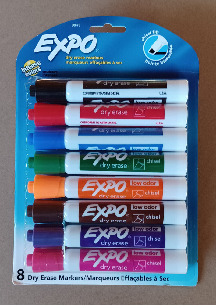 Expo Dry Erase Markers Chisel Tip Assorted Colors 8 Pack  Low Odor 8 Count