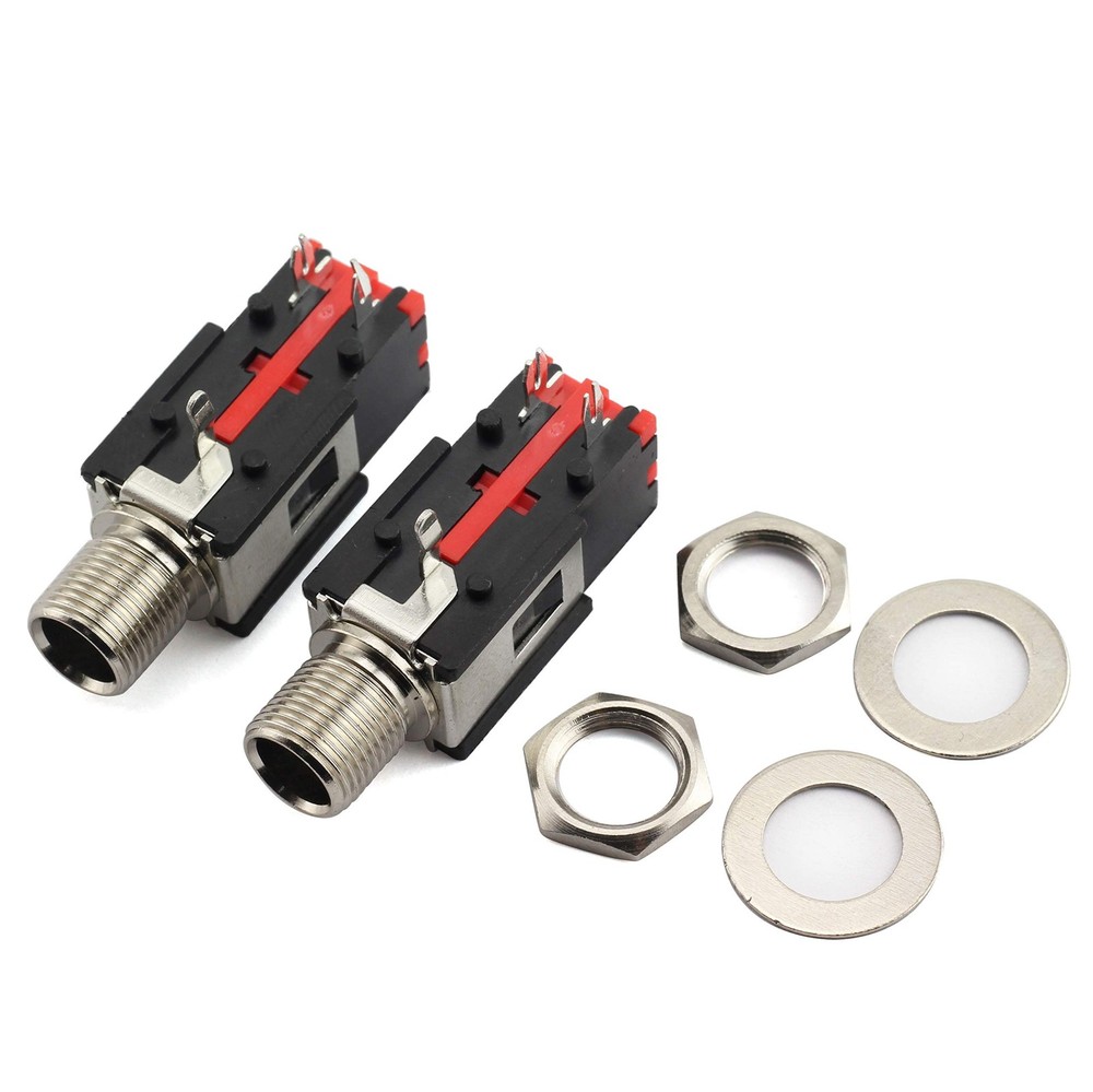 Tegg 2pcs 6.35mm Headphone Socket 2Pin Panel Mount Thread Lock Audio Black