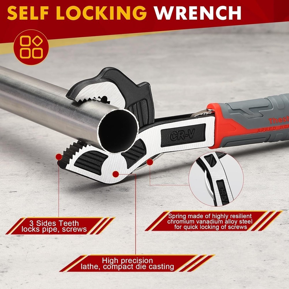 4 Pcs Self-Locking Pipe Wrench Tool, 6" 8" 10" 12", Multifunctional, Non-Slip