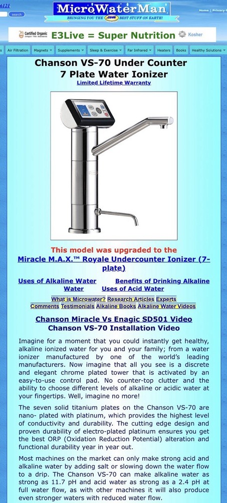 Miracle M.A.X. Royale Chanson VS-70 Under Sink Water Ionizer Touch Panel 7-Stage