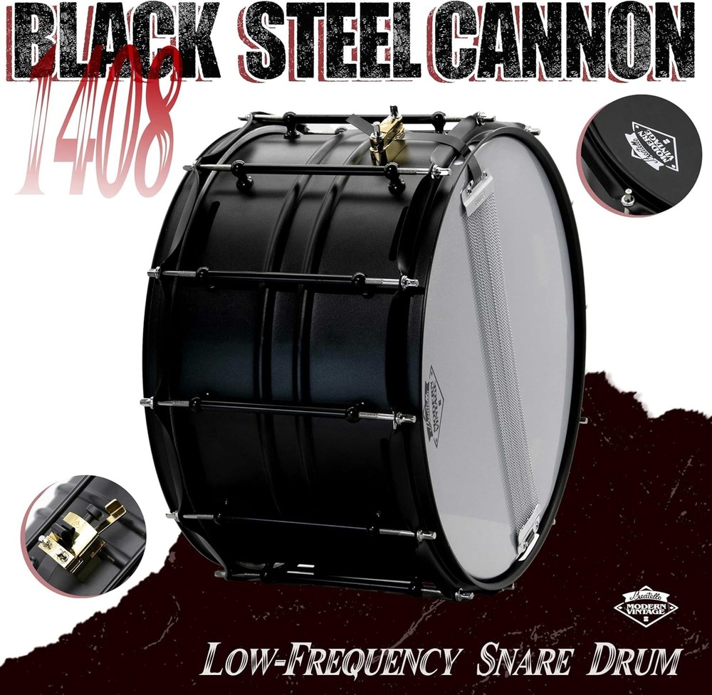 14x8 Deep Shell Snare Drum Carbon Steel 12 Vent System Low Frequency Punch