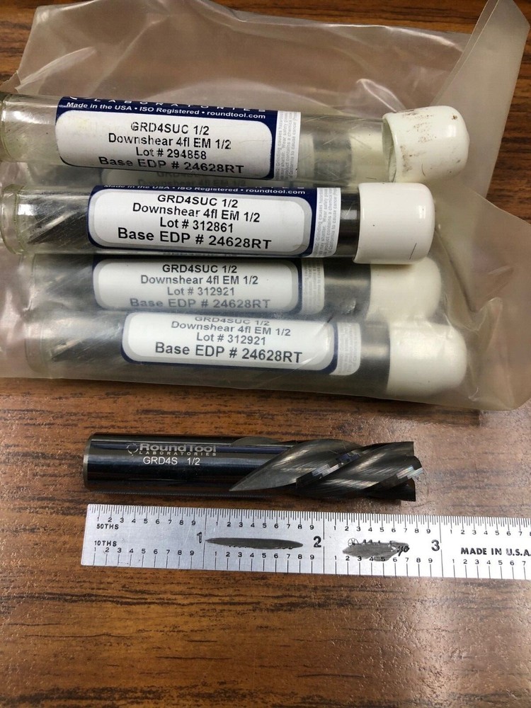 1/2"dia. DOWNSHEAR solid carbide 4fl sq end, end mill. Round Tool GRD4SUC 1/2