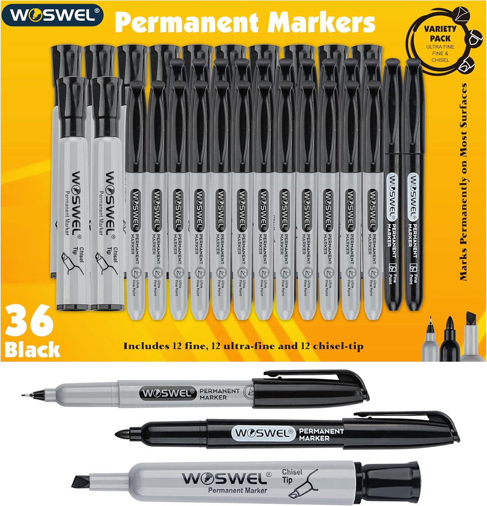 Permanent Markers 36 Variety Pack: Ultra-Fine, Chisel, Fine Tips