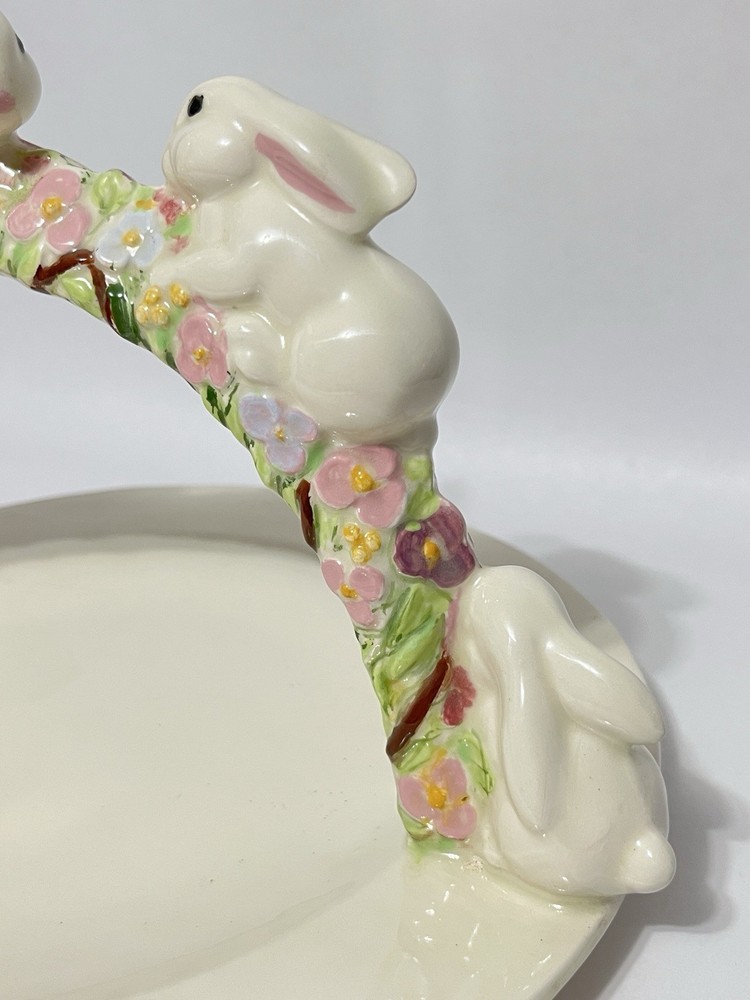 Vintage Ceramic Easter Bunny Arch Candy or Cookie Plate Dish
