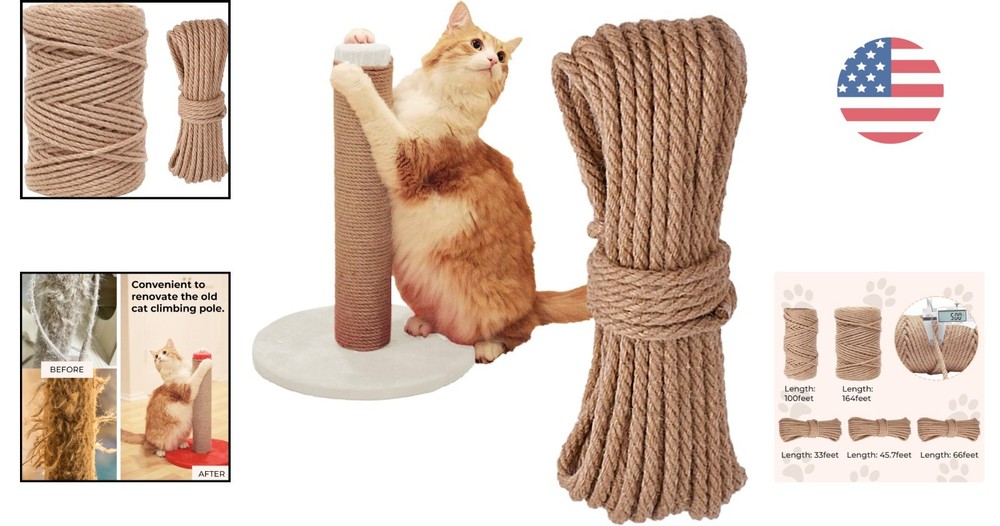 Versatile 33FT Hemp Sisal Rope for Cats - Durable Scratching Post Replacement
