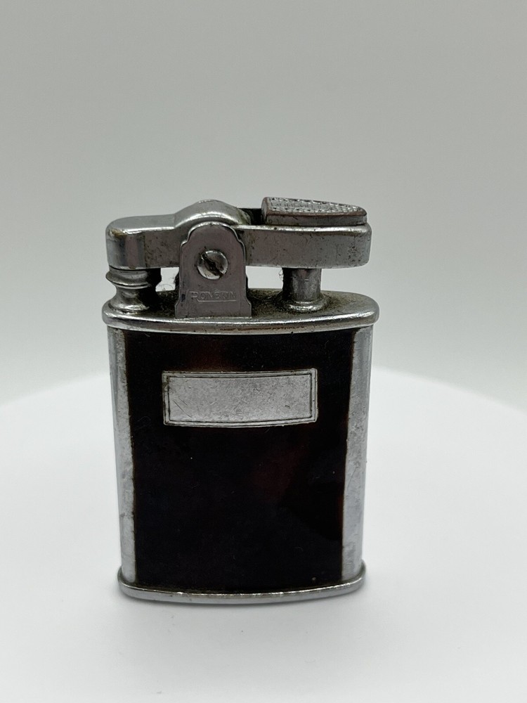 VINTAGE Ronson Standard Lighter Made In USA Blank Initial Plate Brown & Silver